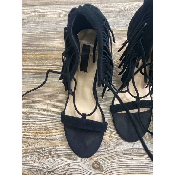 Forever 21 black fringe lace up heels - Picture 6 of 8